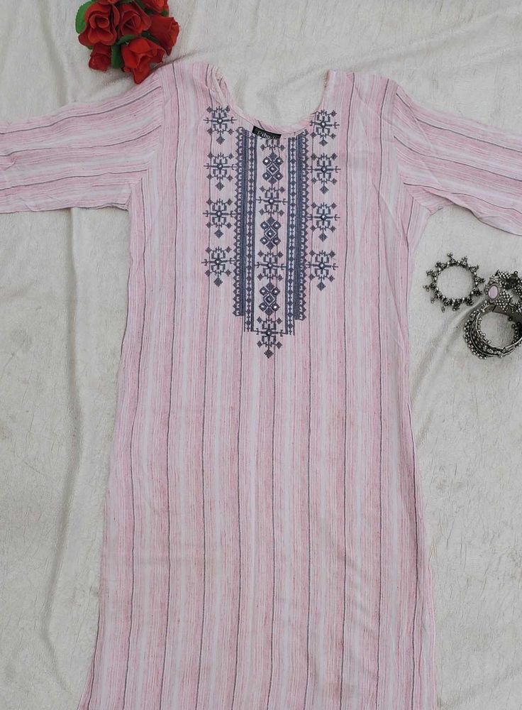 Price Drop !Embroidered Stylish Pink Straight Kurt