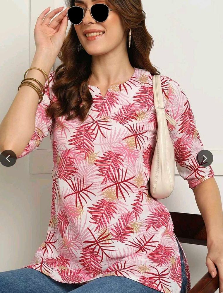 Stylish Pink Leaf Print Kurta