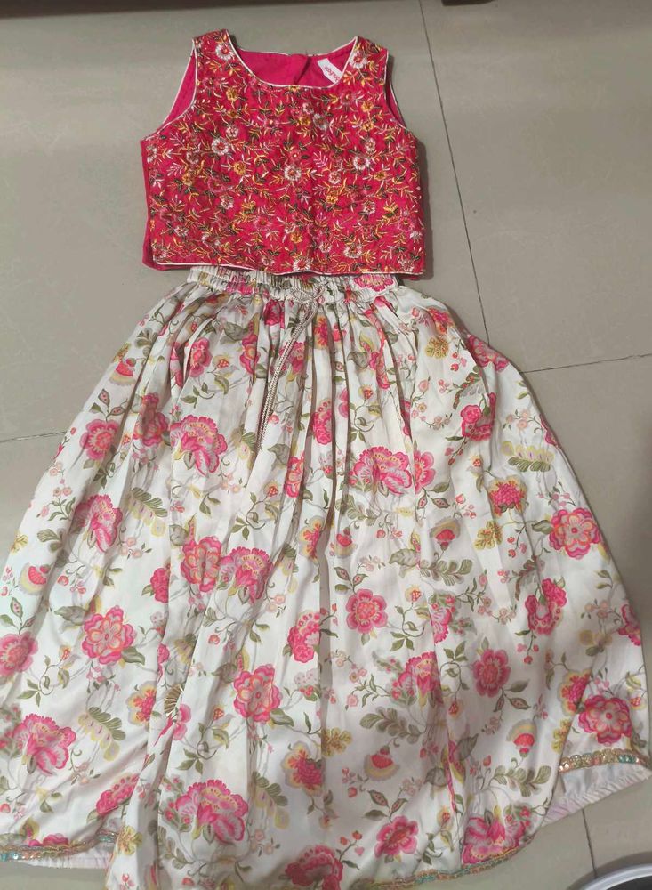 Embroidered Crop Top with Floral Skirt Set