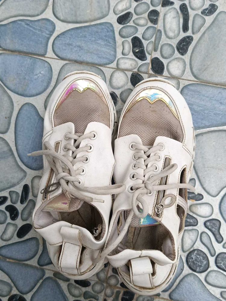 White Chunky Platform Sneakers