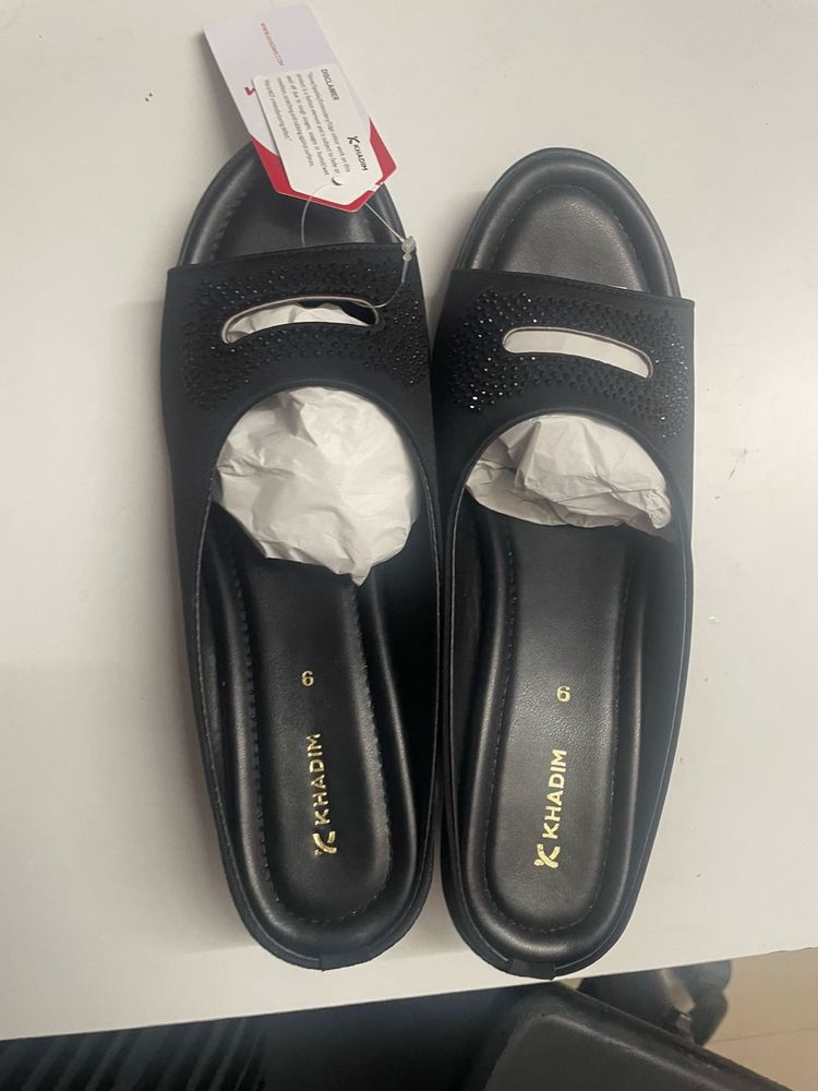 Stylish Black Embellished Slides for Women