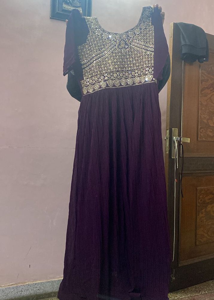 Elegant Purple Wine Embellished Gown