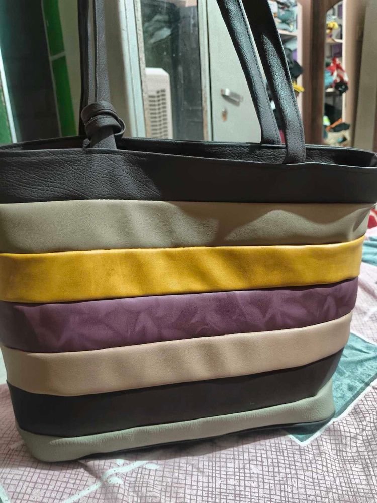 Striped Color Block Tote Bag