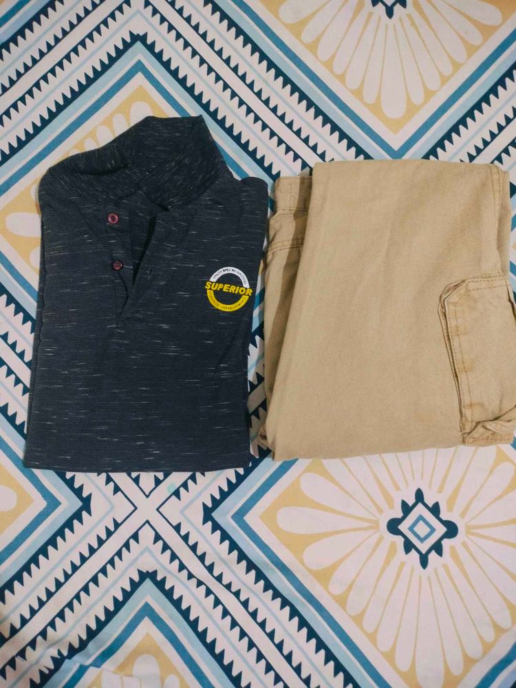 Men's t Shirt and Khaki Cargo Pants Set