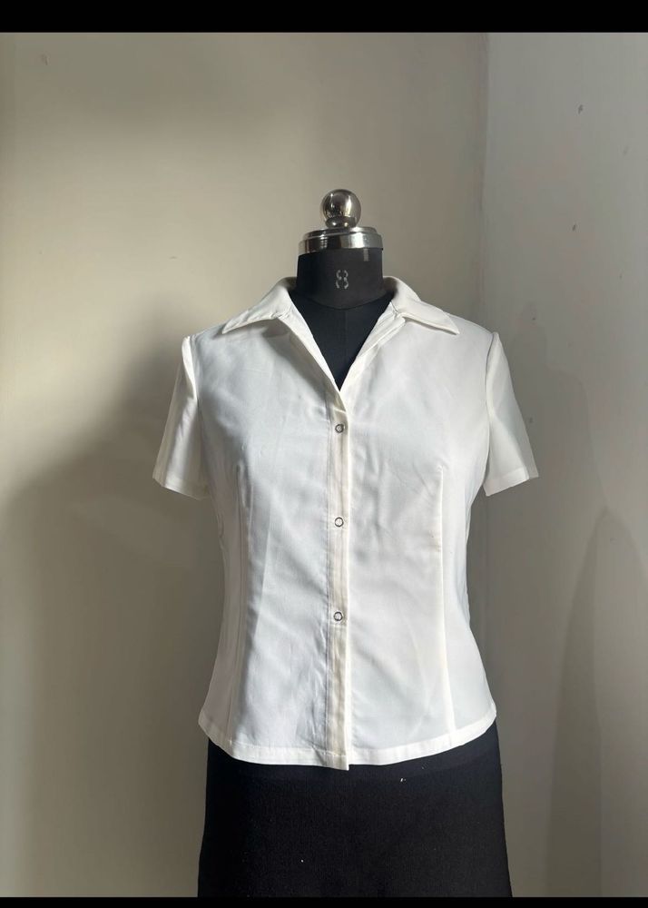 Classic White Short Sleeve Button-Up Shirt