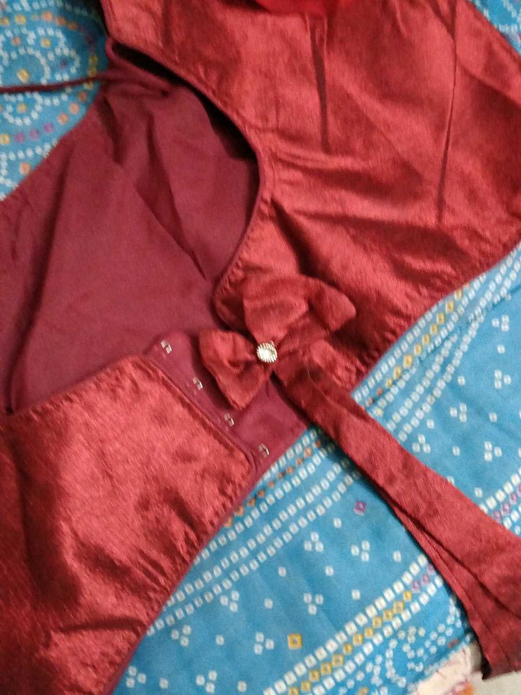 Maroon Silk Blouse with Bow Detail