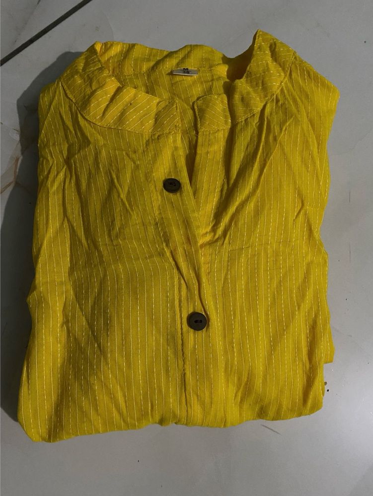 Vibrant Yellow Striped Kurta set