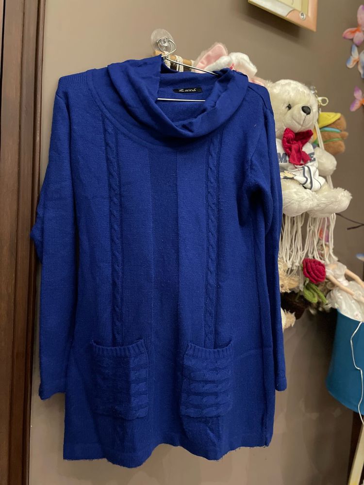 Cozy Blue Cowl Neck Tunic Sweater