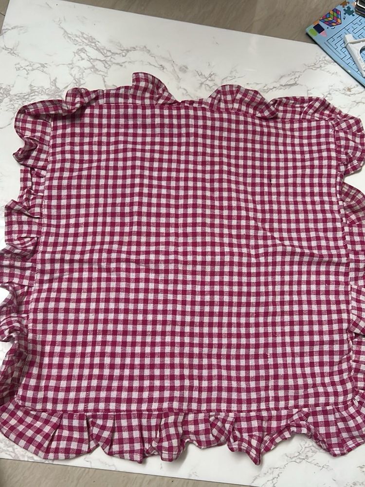 Handmade pink Gingham coshion with Ruffles