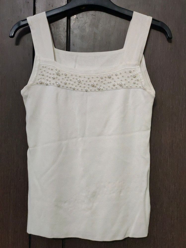 Off White Pearl Detail Top