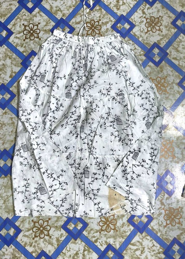 White Skirt with Birdcage Print