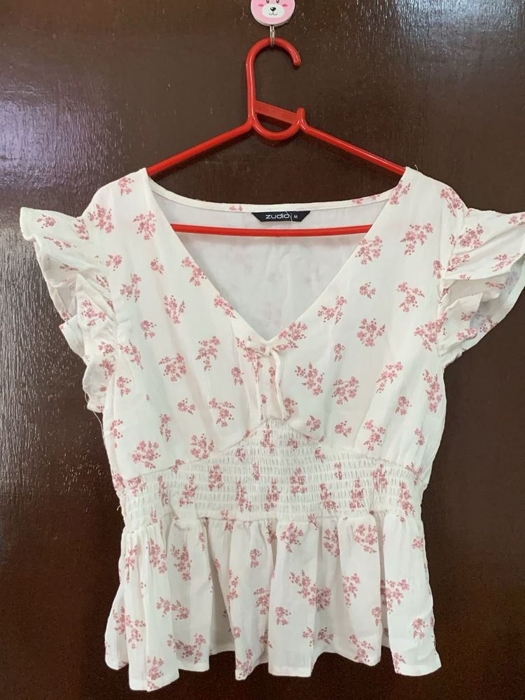 White floral peplum top