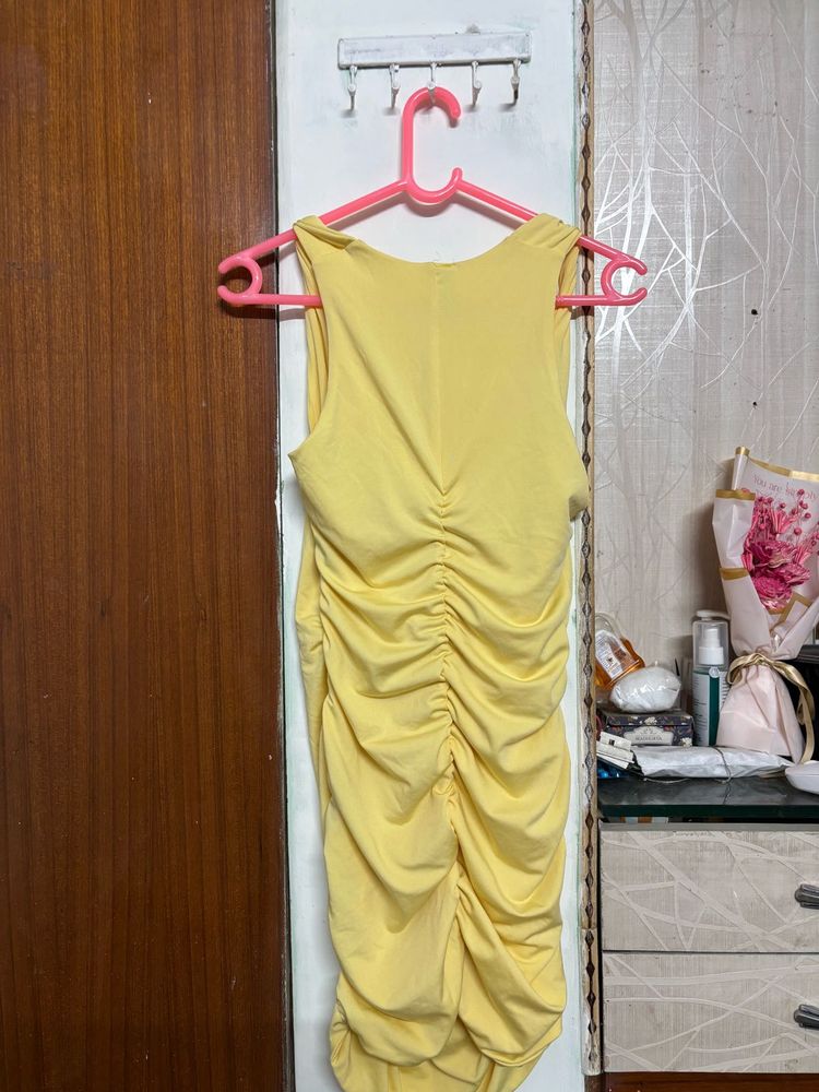 Yellow Ruched Bodycon Dress