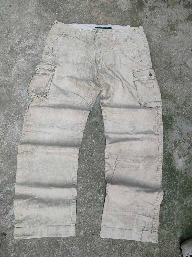 Men's Beige Corduroy Cargo Pants