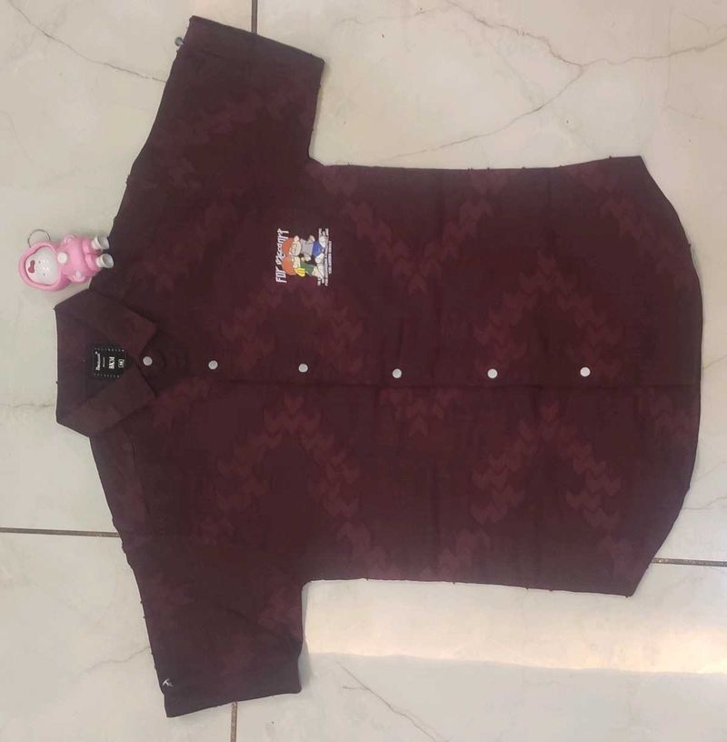 Men's Burgundy Textured Shirt