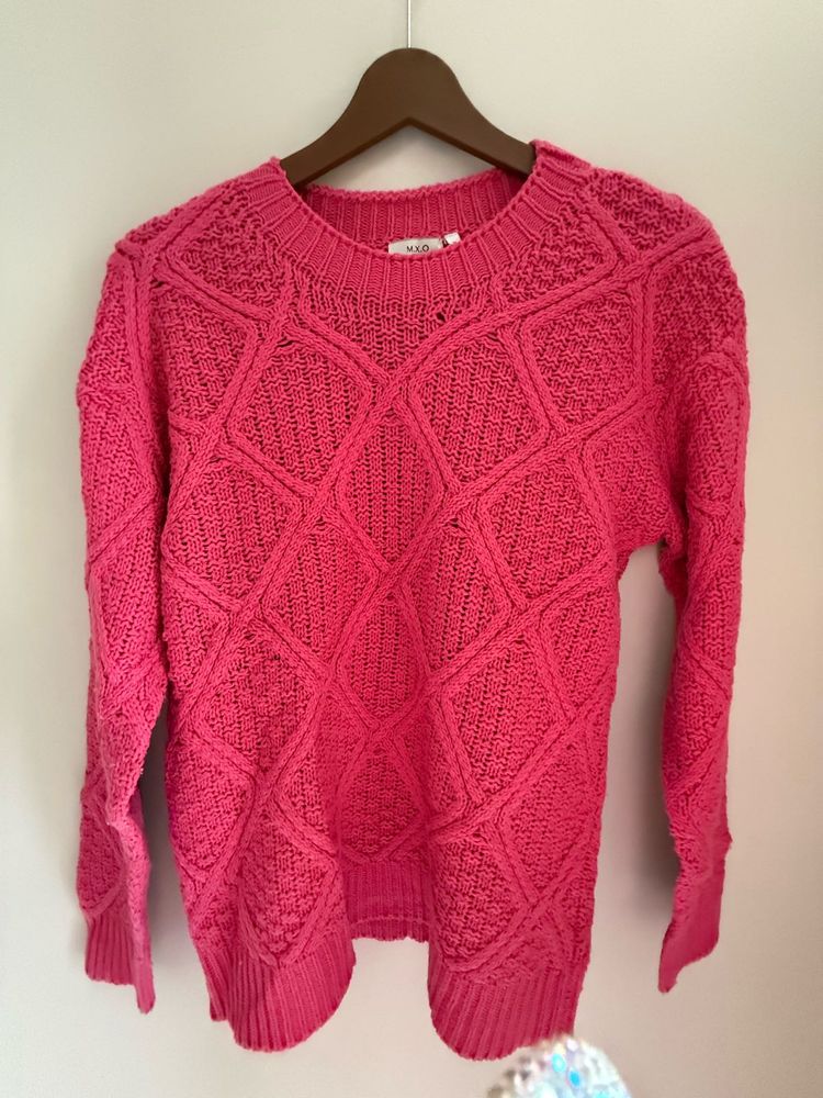 Bright Pink Textured Knit Sweater