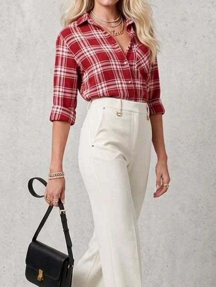 Classic Red &amp; White Plaid Flannel shirt