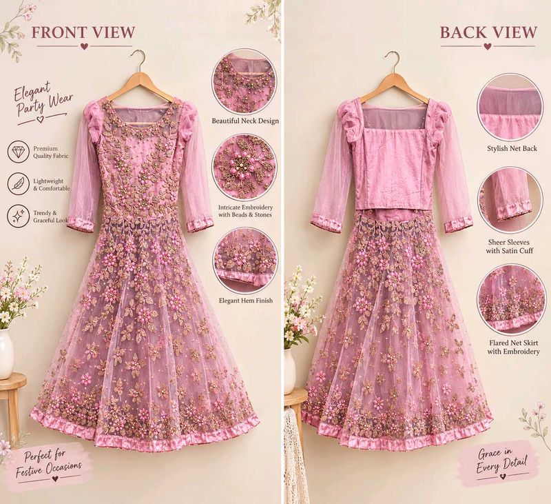 Elegant Pink Embroidered Lehenga Set