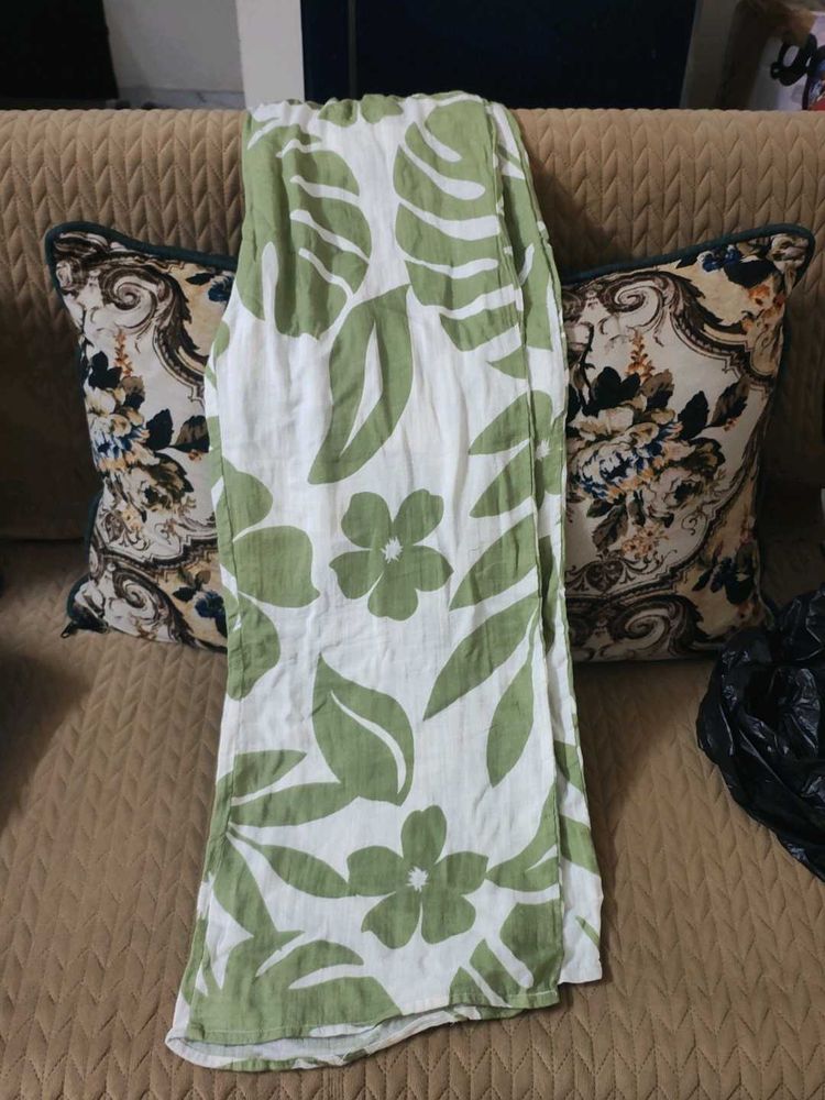 Green Floral Print Wide Leg Pants