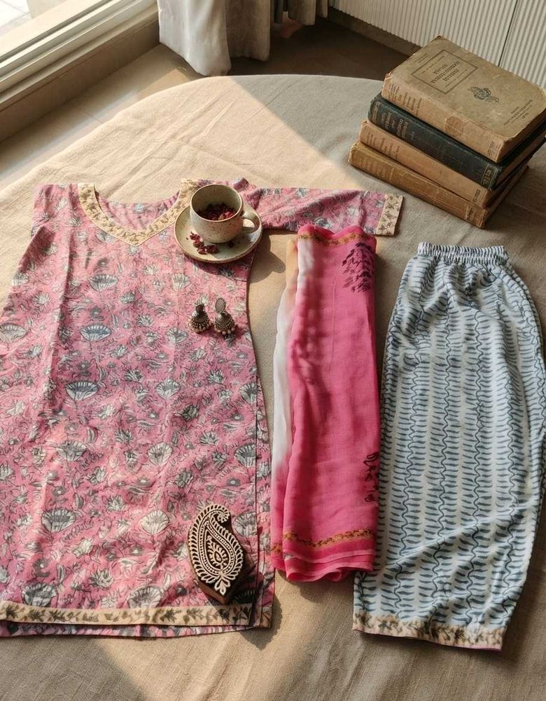 Boho Pink Floral Kurta Set