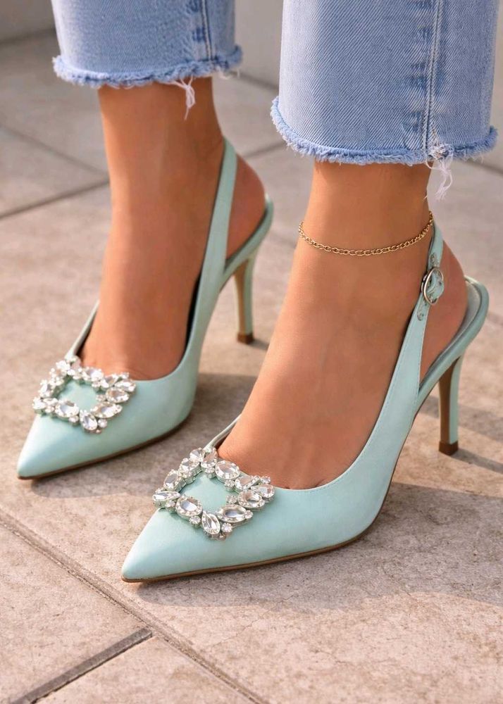 Sparkling Mint Slingback Heels
