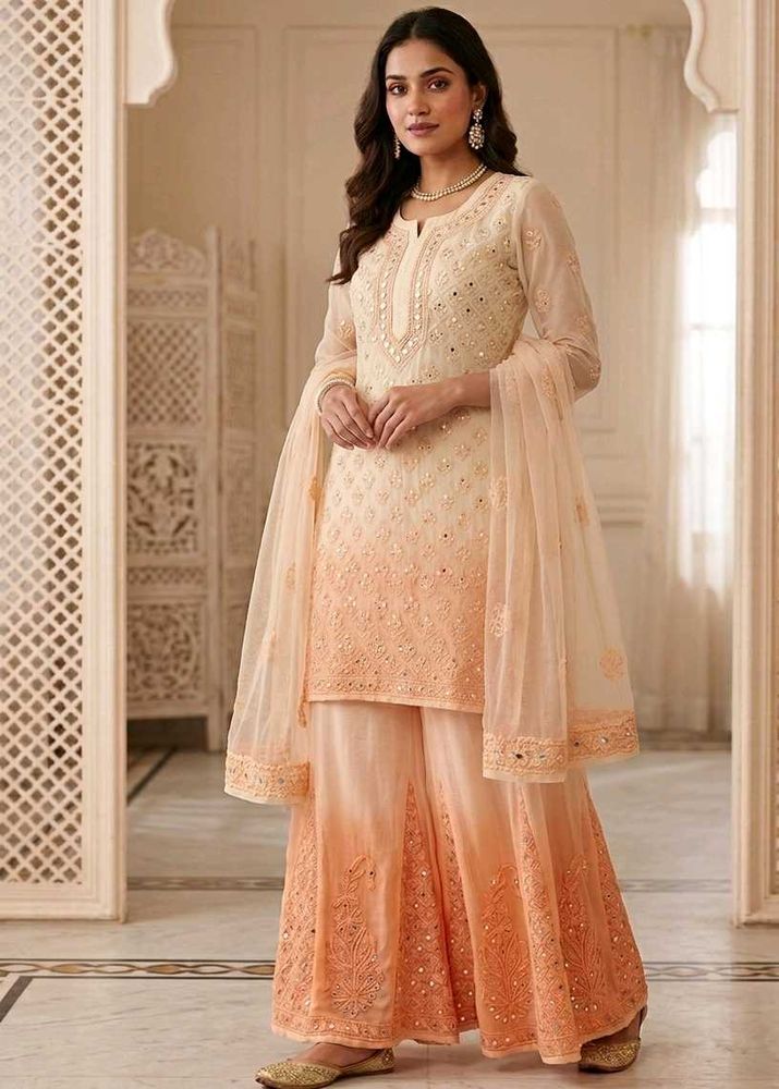 Elegant Peach Embellished Kurta Set