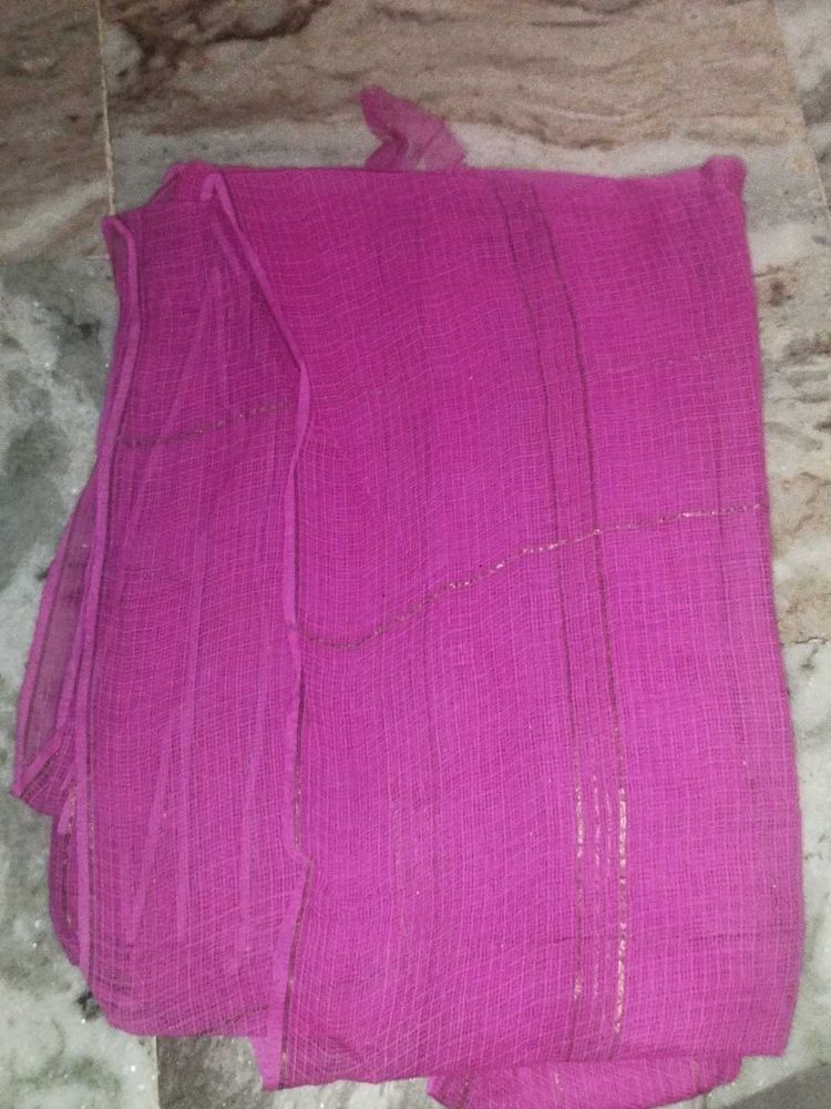 Vibrant Pink Odhna with Metallic Stripes