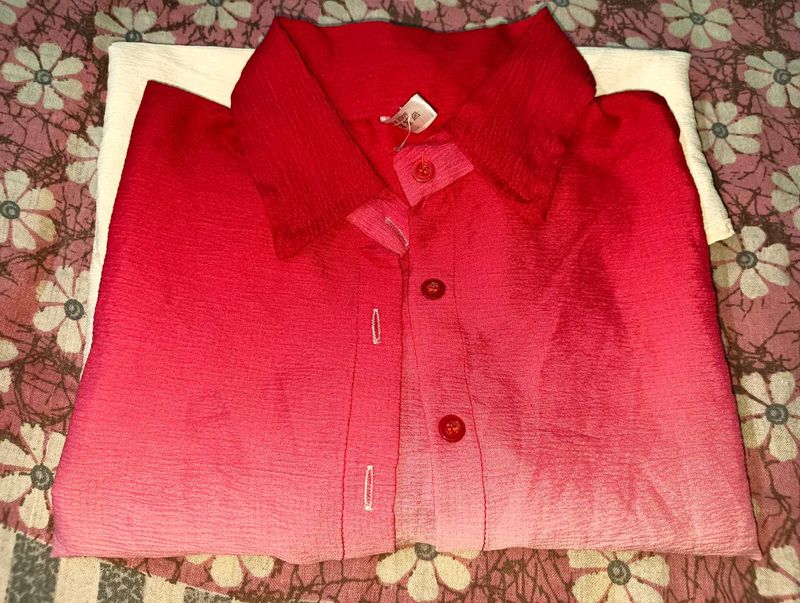 Chic Ombre Red Button-Down Blouse