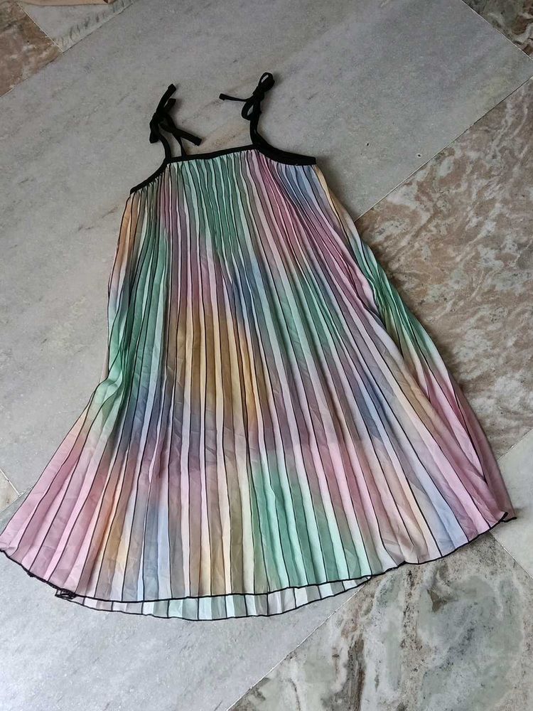 Pleated Rainbow Mini Dress