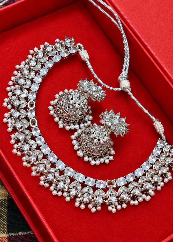 Stunning Silver &amp; White Stone Necklace Set