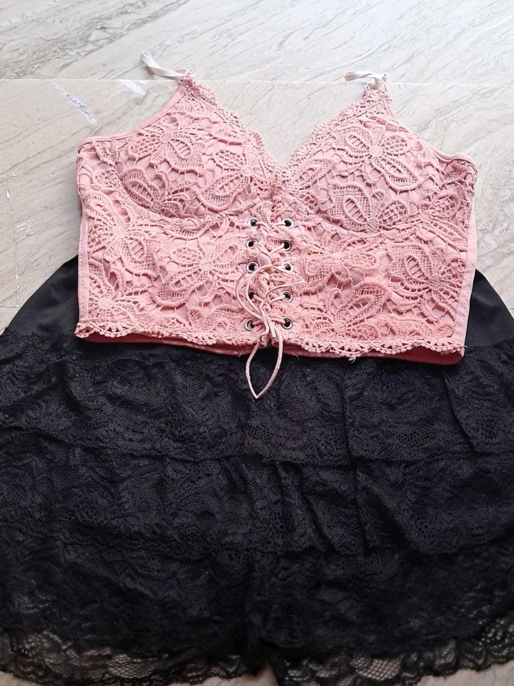 laces padded  corset top n short  combo