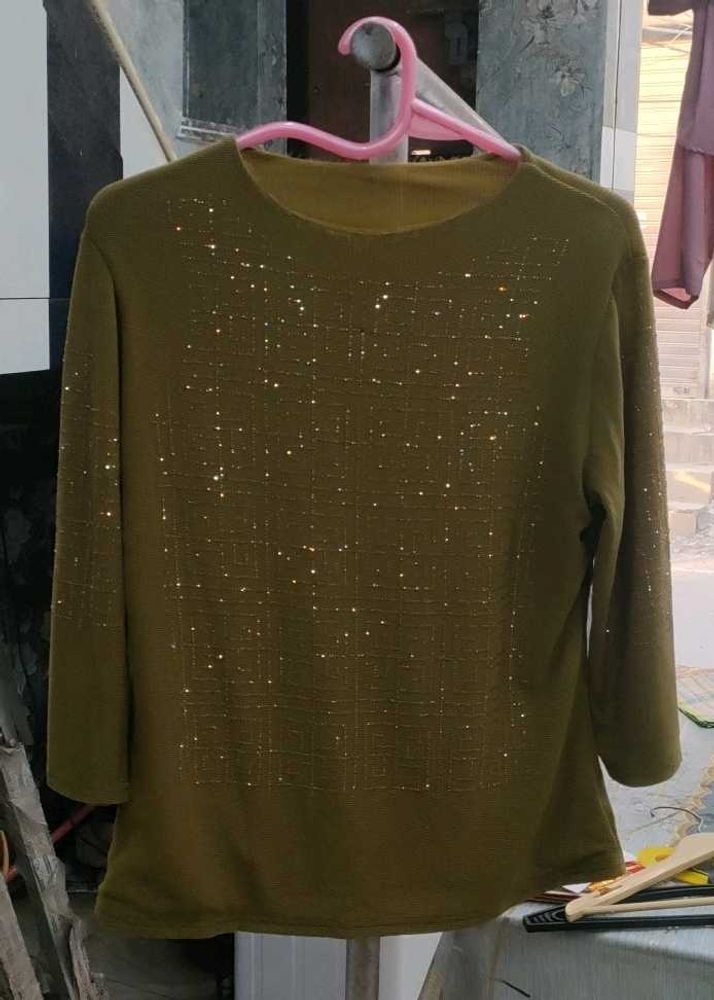 Olive Green Embellished Top
