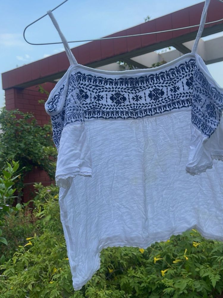Embroidered Cold Shoulder Top