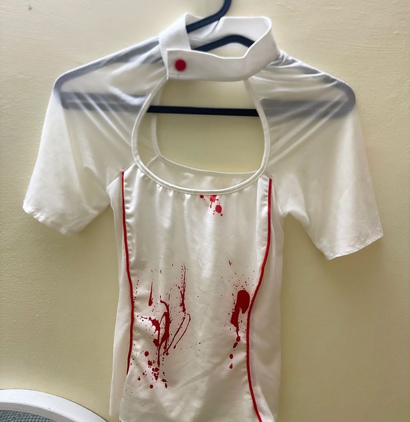 Unique White &amp; Red Splatter Top