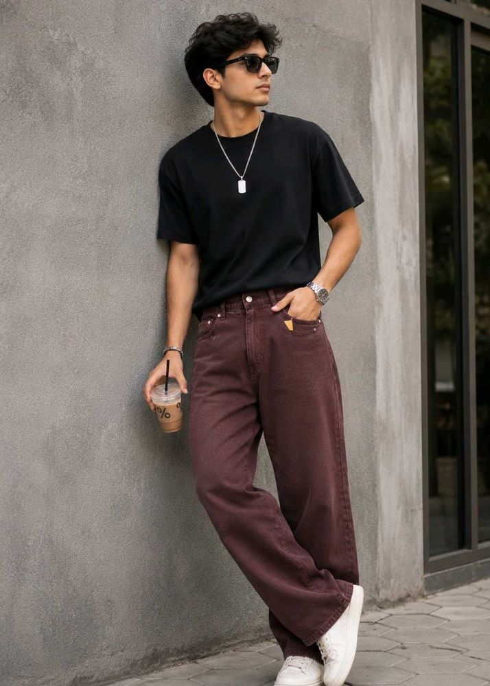 Coffee Brown Wide-Leg Jeans