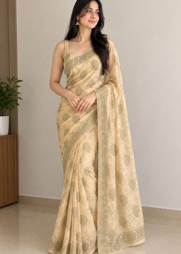 Elegant Beige Printed Saree
