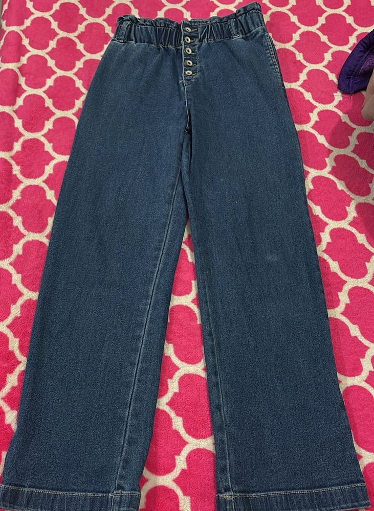 Stylish Blue Denim Wide Leg Pants