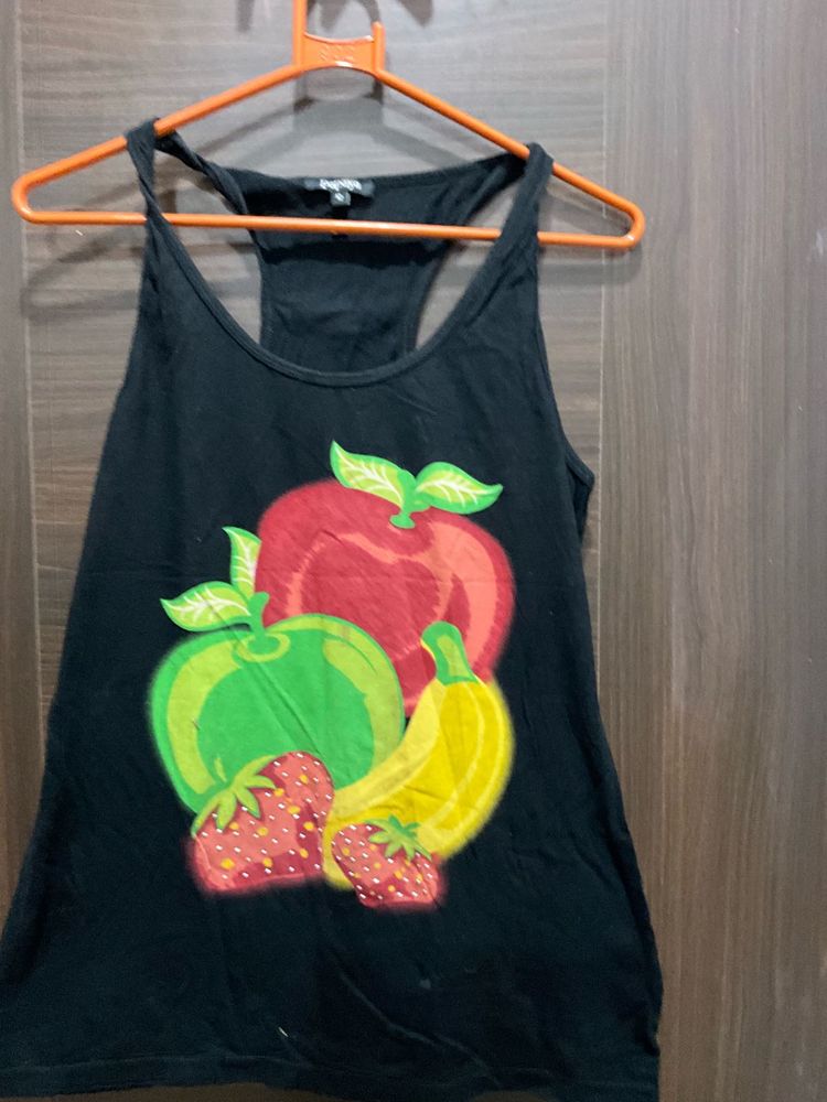 Black Fruit Print Tank Top