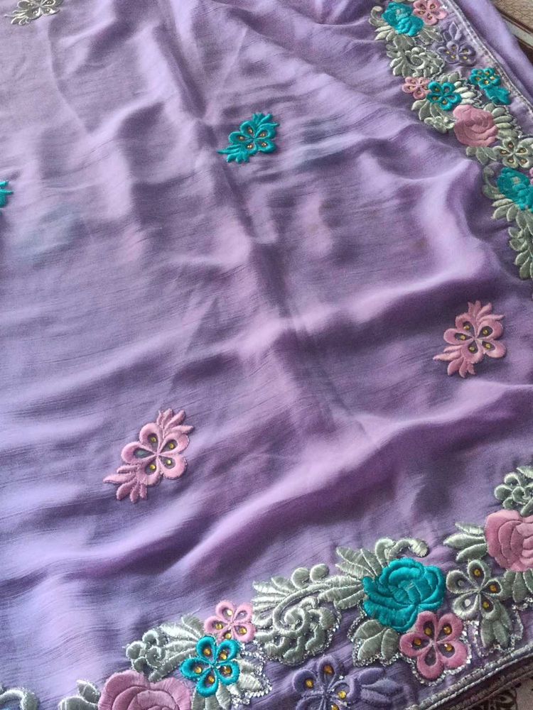 Beautiful Lavender Embroidered Saree