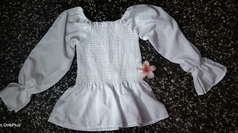 White Smocked Peplum Top