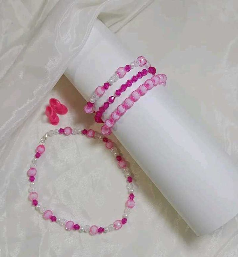 Charming Pink Beaded Bracelet &amp; Anklet Set