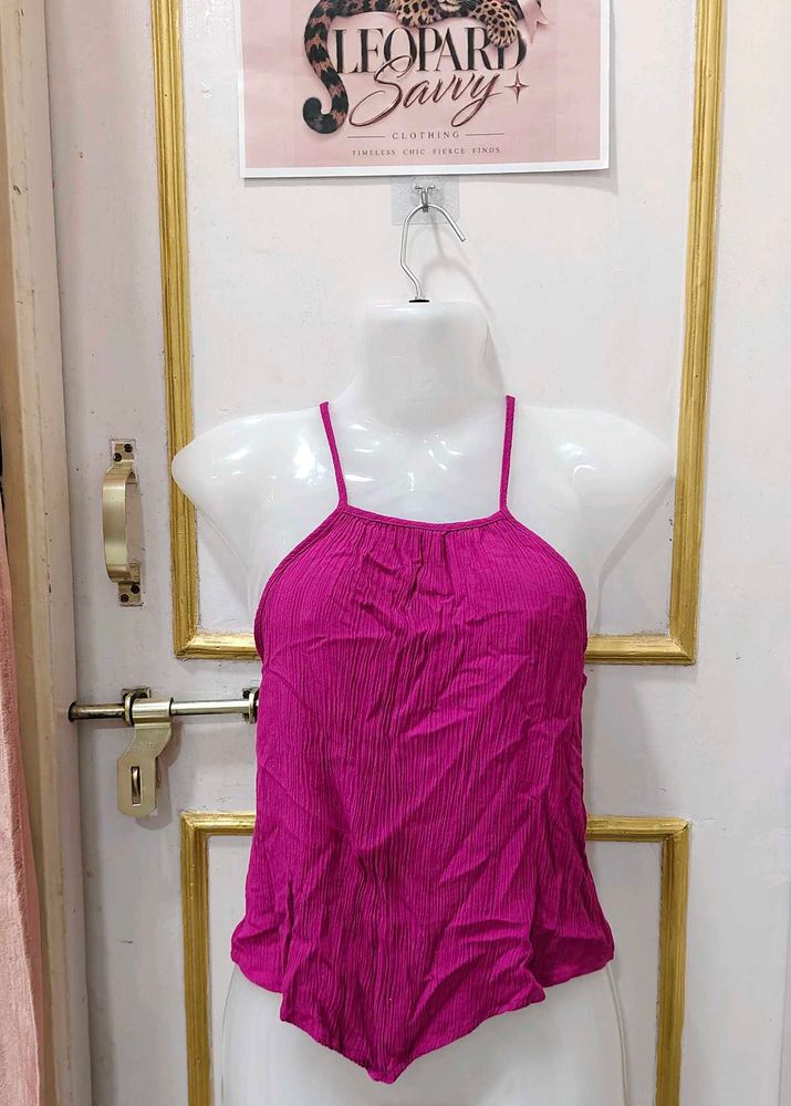 Vibrant Pink Crinkle Halter Top