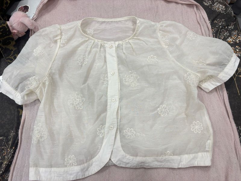 Sheer Floral Embroidered Blouse