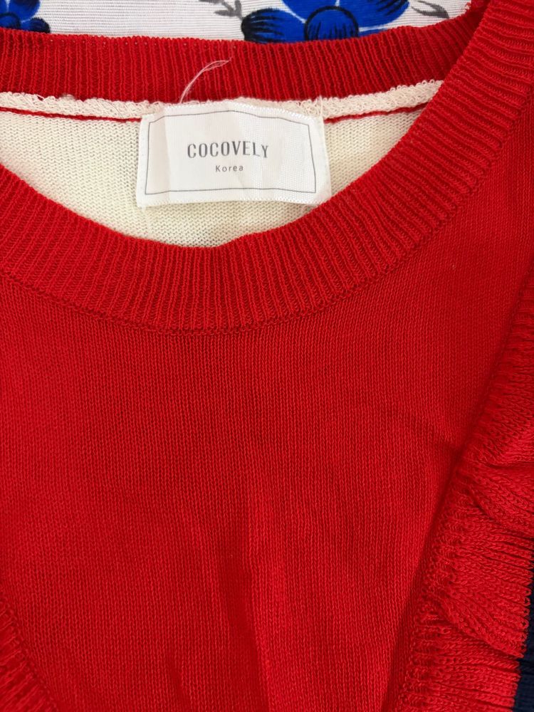 COCOVELY Korea Red Knit Sweater