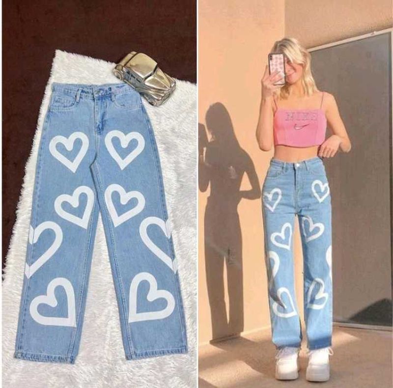 Heart Pattern Denim Jeans