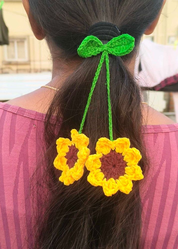 Handmade Crochet Sunflower, Daisy, Tulip Hair Ties