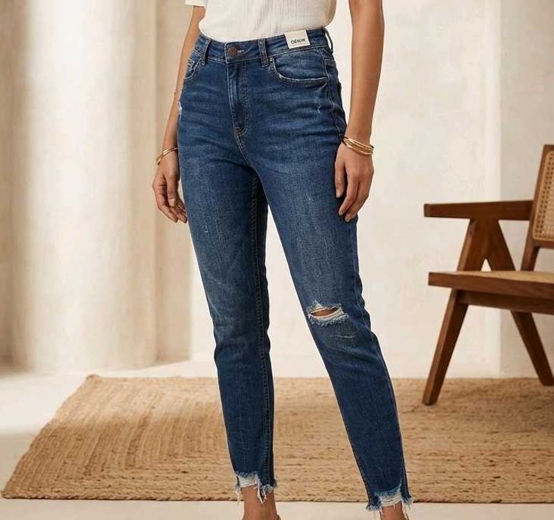 Ripped High-Waisted Blue Jeans