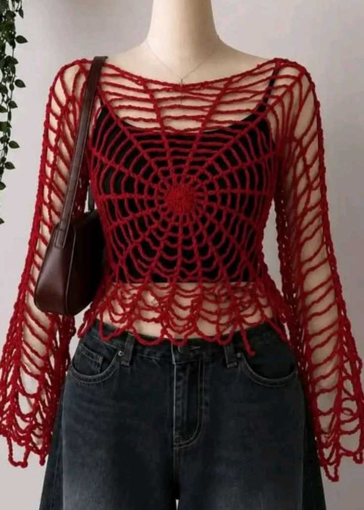 Red Spiderweb Cropped Top