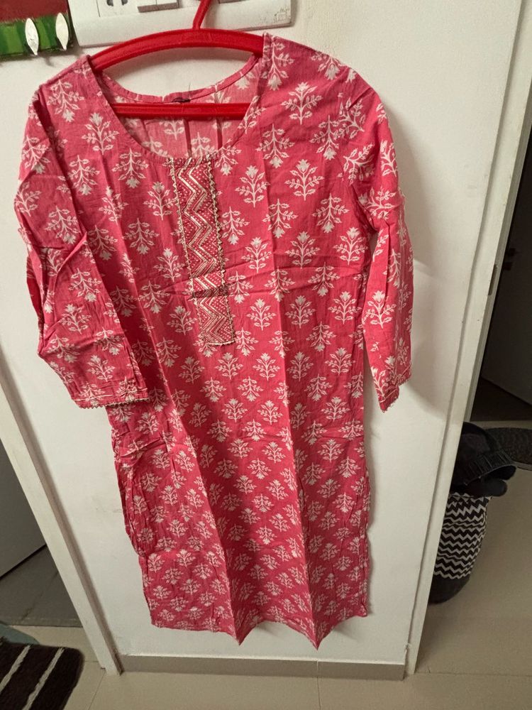 Pink Block Print Kurta