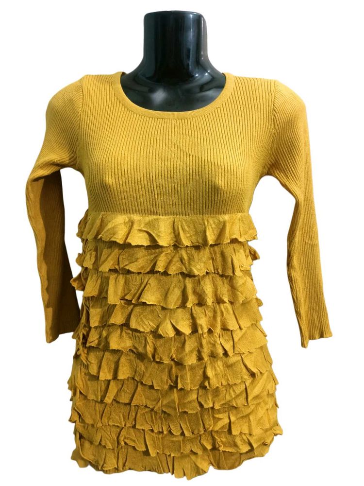Ribbed Frilled Dress Stretchable Free Size S To L